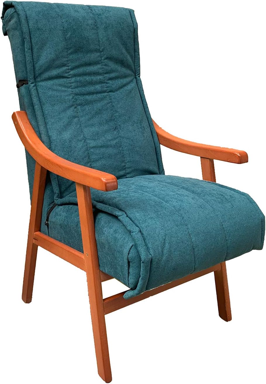 sillón, 59 cm, Sueña y Descansa, Sillón Alto con Manta Lavable Color Cerezo tapizado en Esmeralda