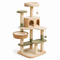 Árbol rascador de madera para gatos con almohadillas verdes y cueva