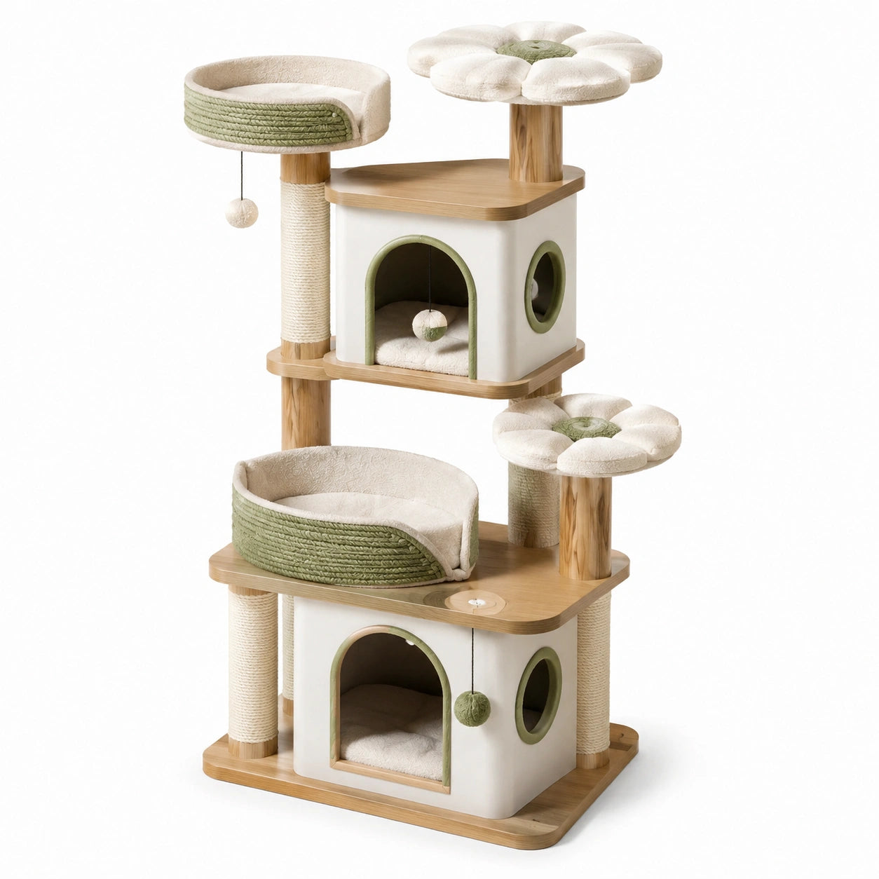 Árbol para gatos de MDF con felpa de poliéster y sisal beige/verde