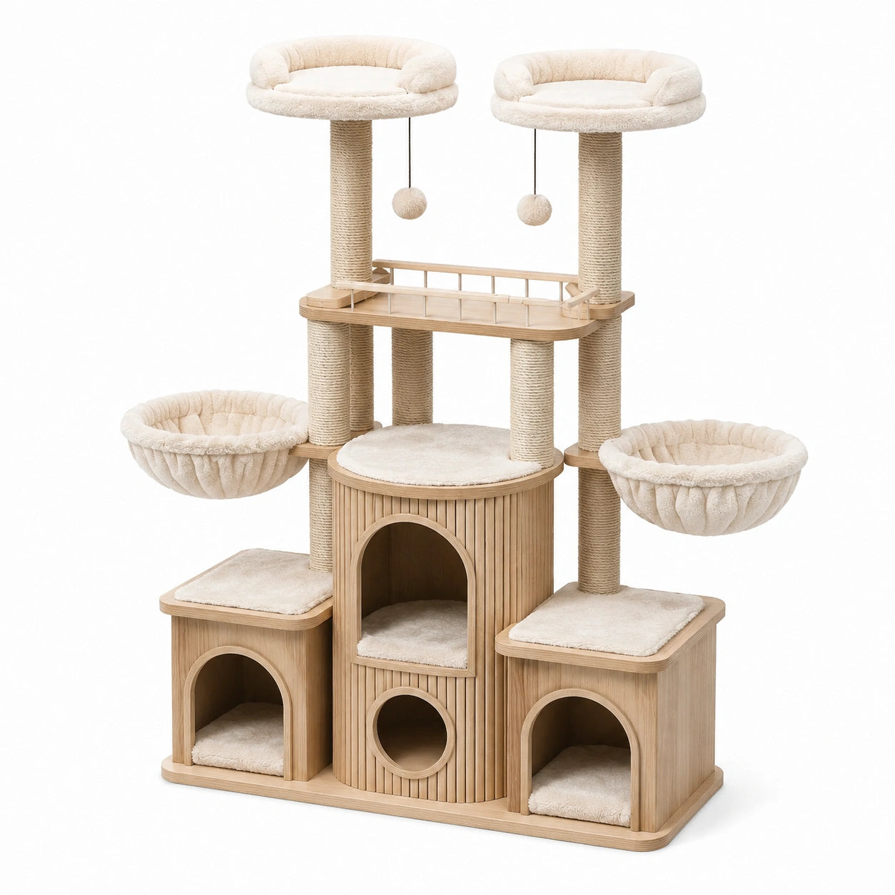 Árbol para gatos de madera con plataformas de poliéster y postes de sisal 150 cm