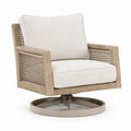 Silla giratoria de madera con cojines de tela beige