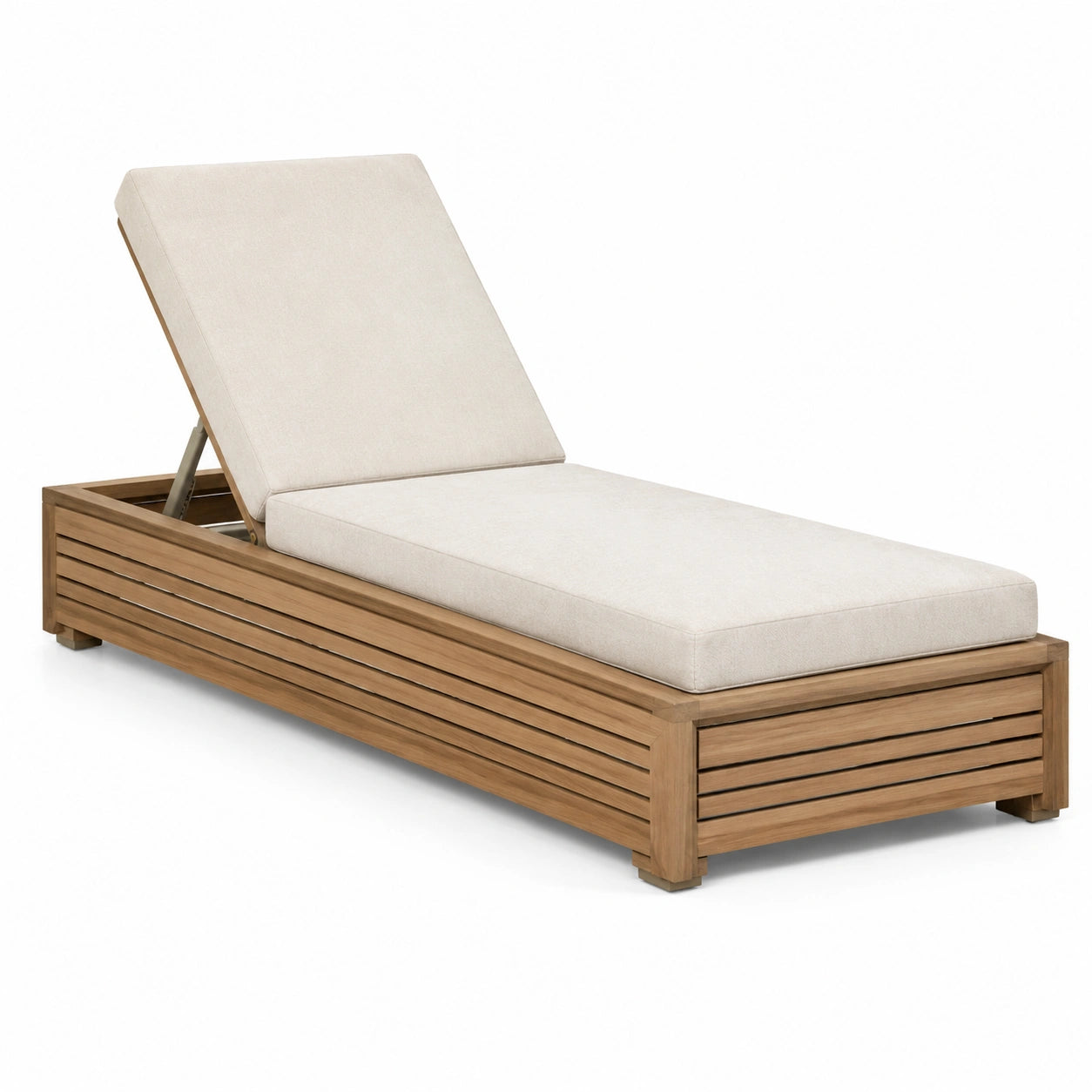 Tumbona de jardín en madera de teca con cojín beige