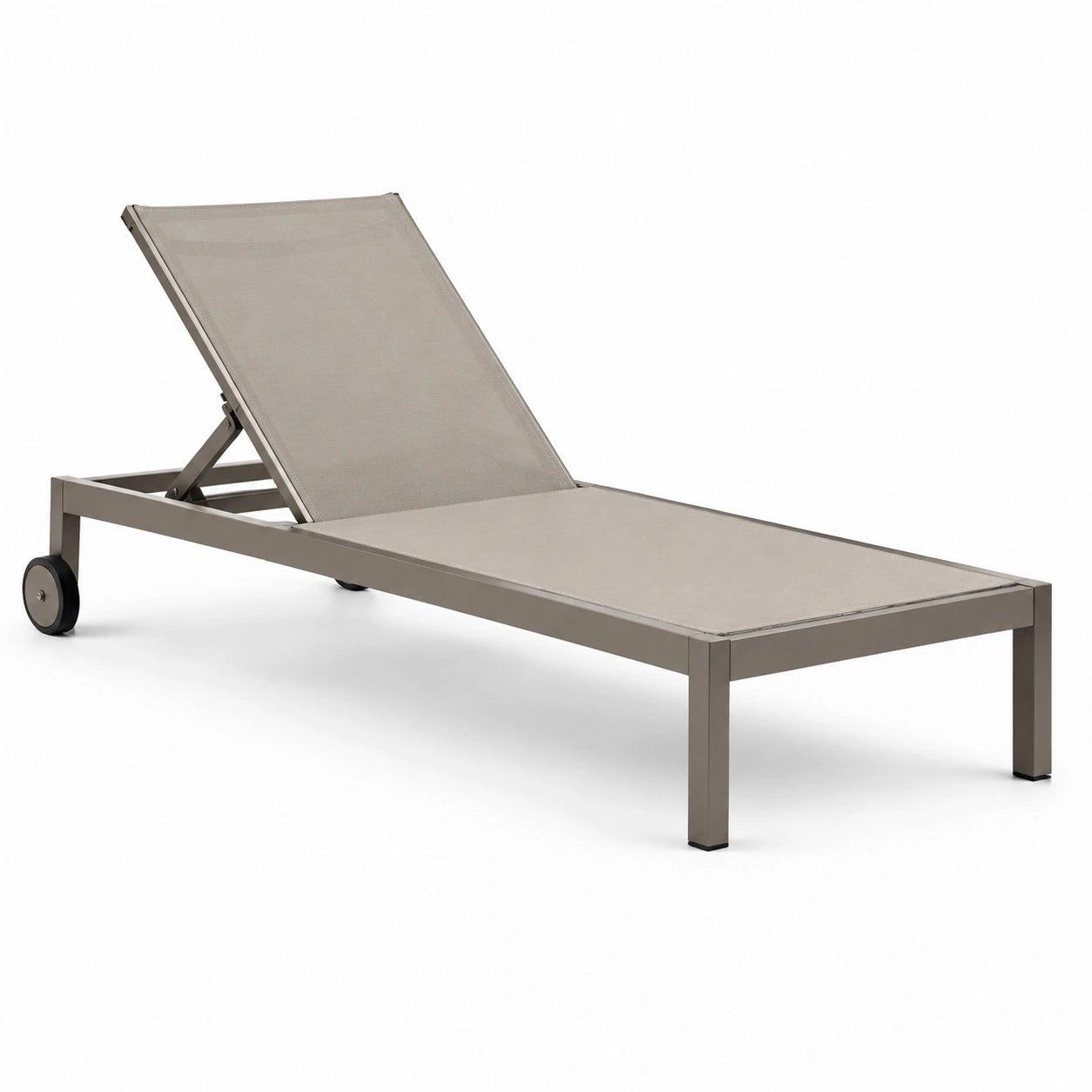 Tumbona de aluminio y textilene color beige con respaldo ajustable y ruedas