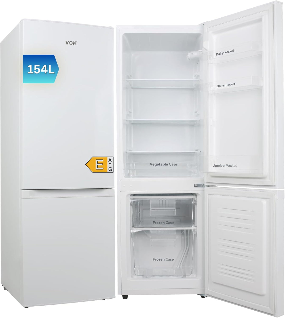 estantería EVR-154DEW, 142 cm, 154L, 39 dB, vidrio, blanco, VOK, 142 cm Altura x 48, 3 cm Ancho, Bajo Nivel Sonoro 39 dB