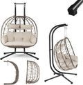 sillón, beige, Juskys, Sillón colgante de poliratán con estructura y cojín, columpio para dos personas