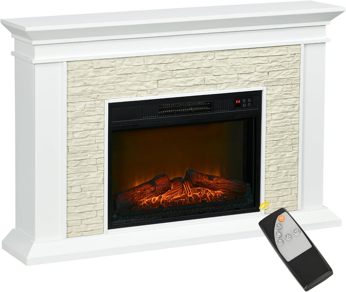 HOMCOM Chimeneas eléctricas, 120 × 24 × 80 cm, 1800W, blanco, HOMCOM Chimenea Eléctrica con Calefacción 1800W, 120x24x80 cm Blanco