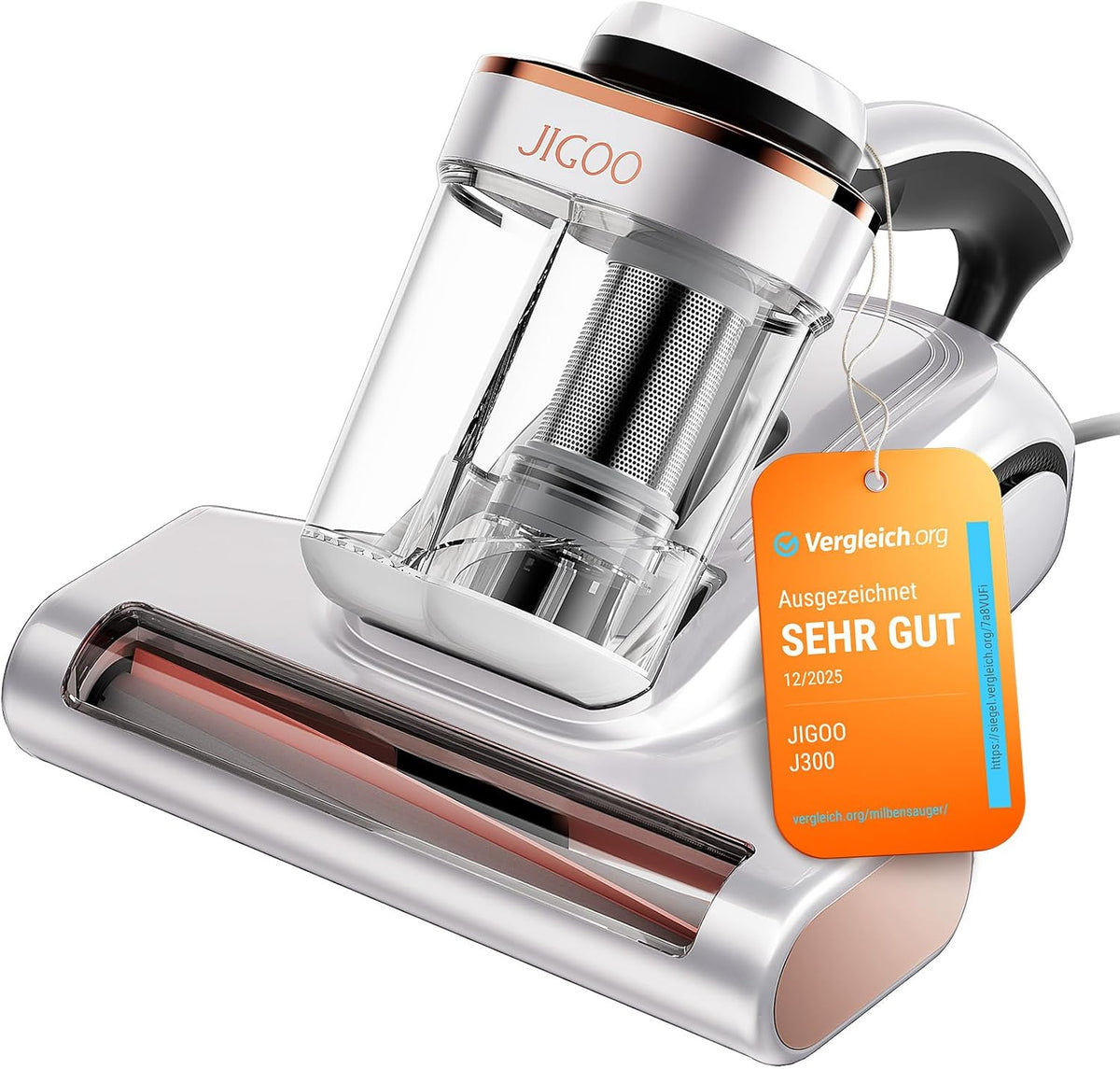 sofá J300, 500W, JIGOO, JIGOO J300 Aspirador de Ácaros con Sensor y Pantalla Digital, para Alergias, Elimina 99.9% de Alérgenos en Colchones