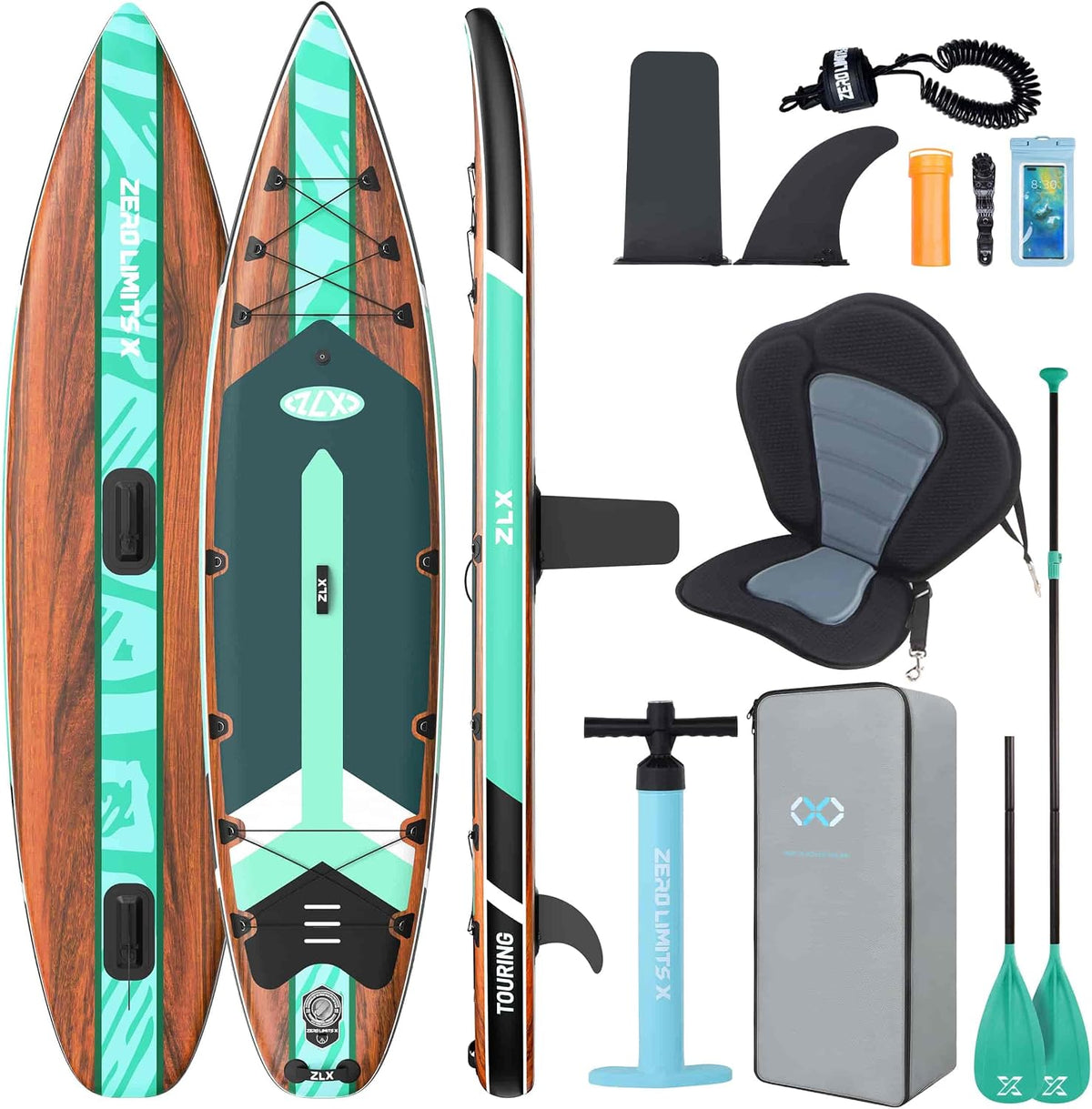 Tablas hinchables, 350cm, ZLX, ZLX Tabla Paddle Surf Hinchable 350cm con Asiento, PVC Militar 3 Capas, Estable para Mar