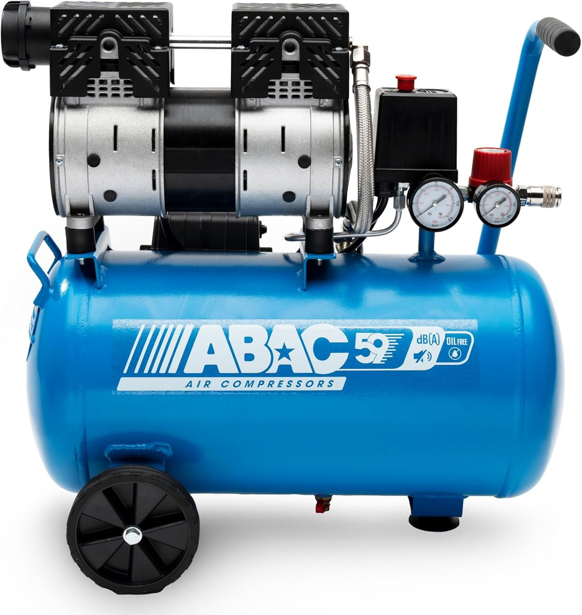 Compresores de aire, 8 bar, 59 dB, ABAC, Compresor de aire silencioso EASE-AIR 24 de ABAC, potencia 1 hp, Depósito 24 litros, Nivel sonoro 59 dB