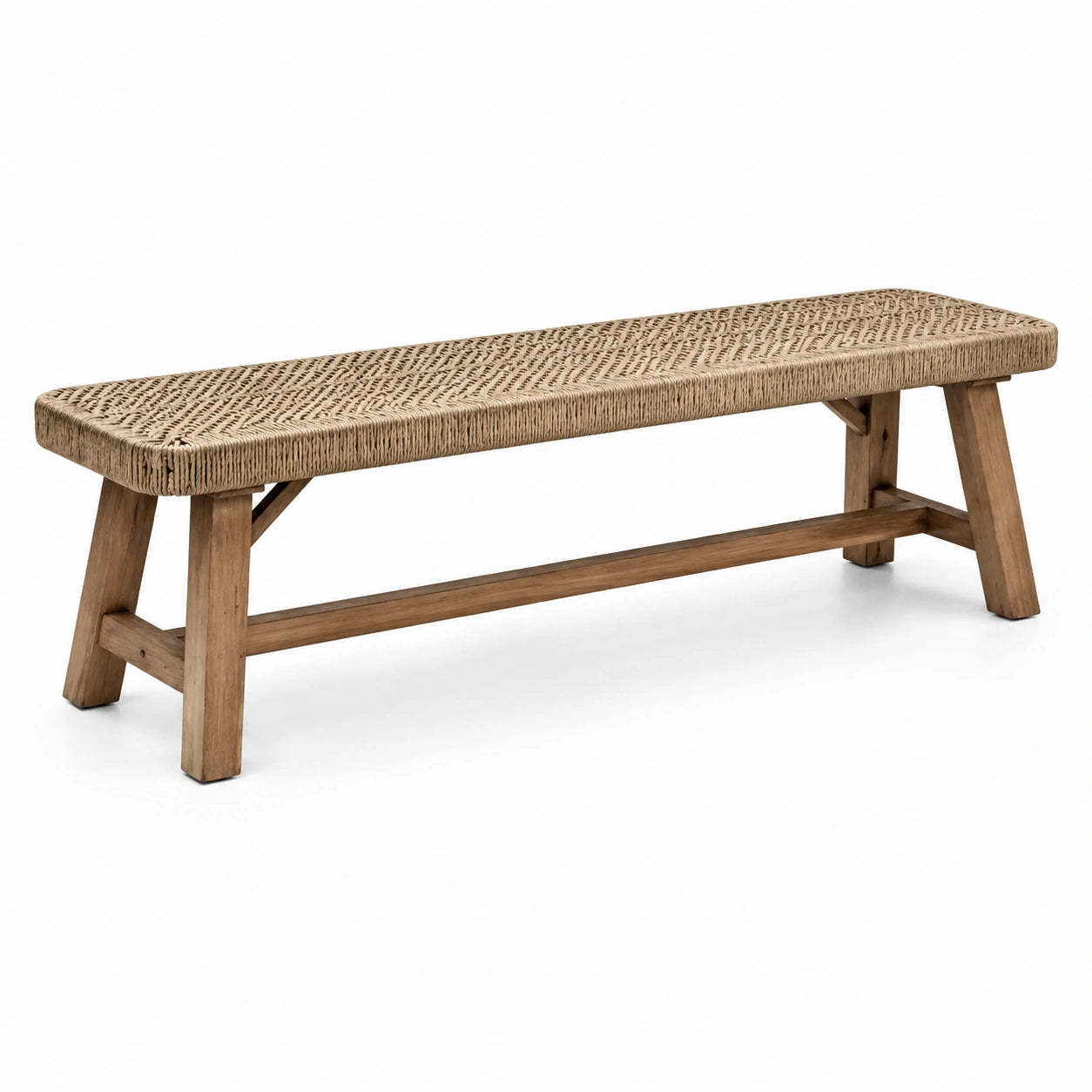 Banco de Madera de Roble y Ratán Natural 140x40x45 cm