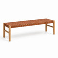 Banco de madera con superficie de cuero marrón 140 cm