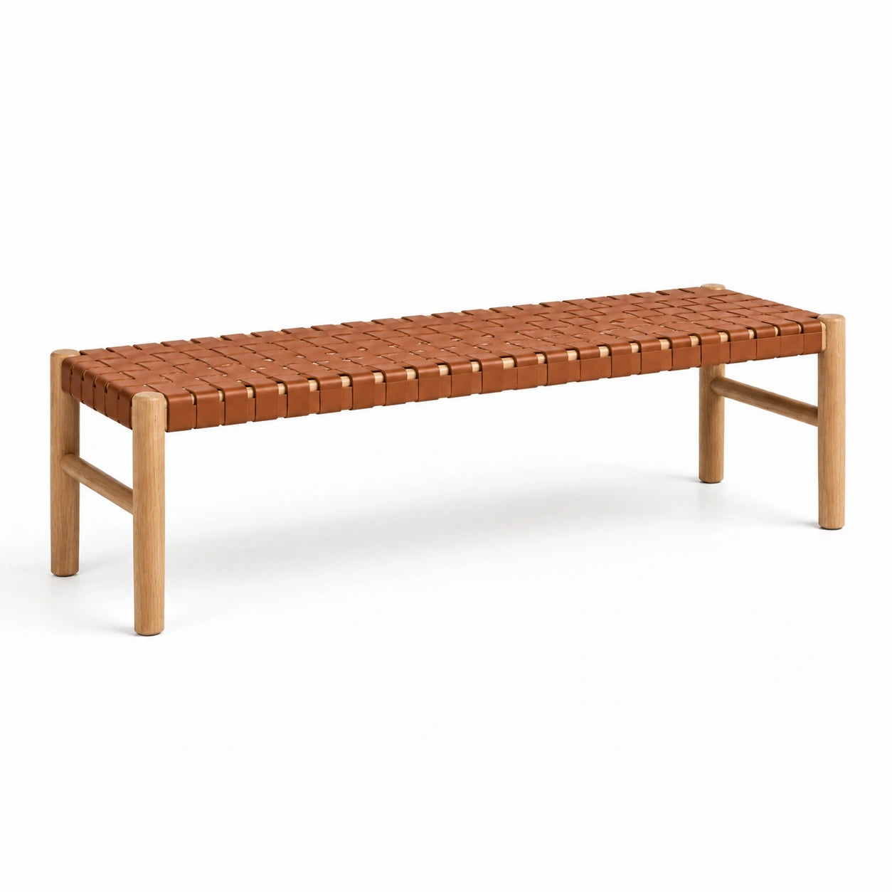 Banco de madera con superficie de cuero marrón 140 cm