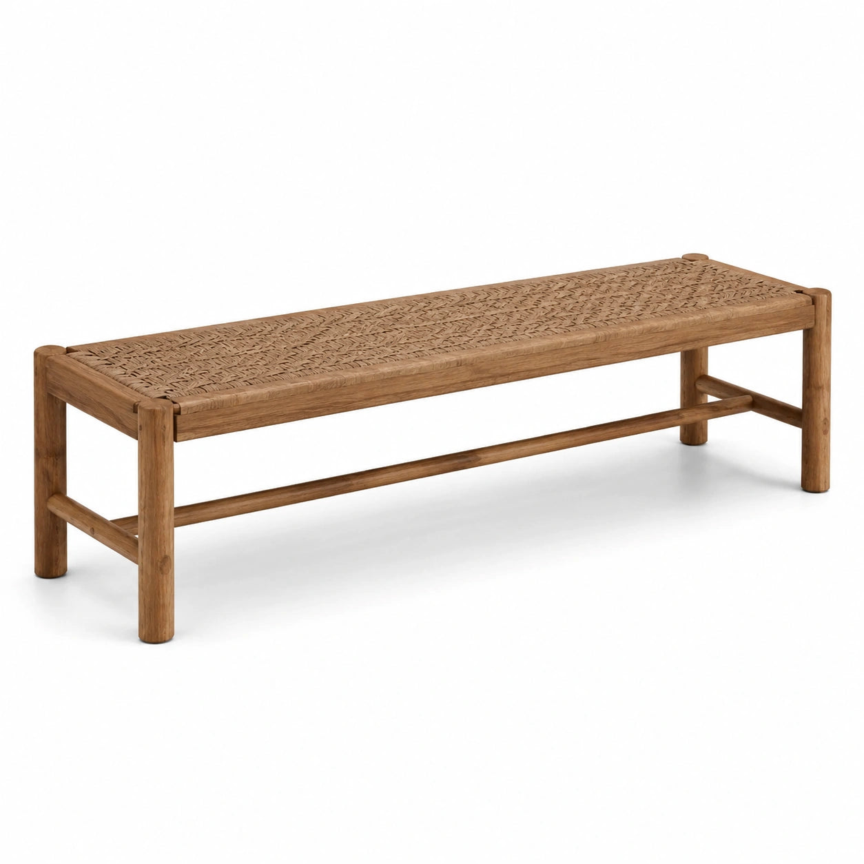 Banco de madera de teca con asiento tejido 150x40x45 cm