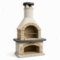 Barbacoa de piedra y ladrillo refractario con chimenea