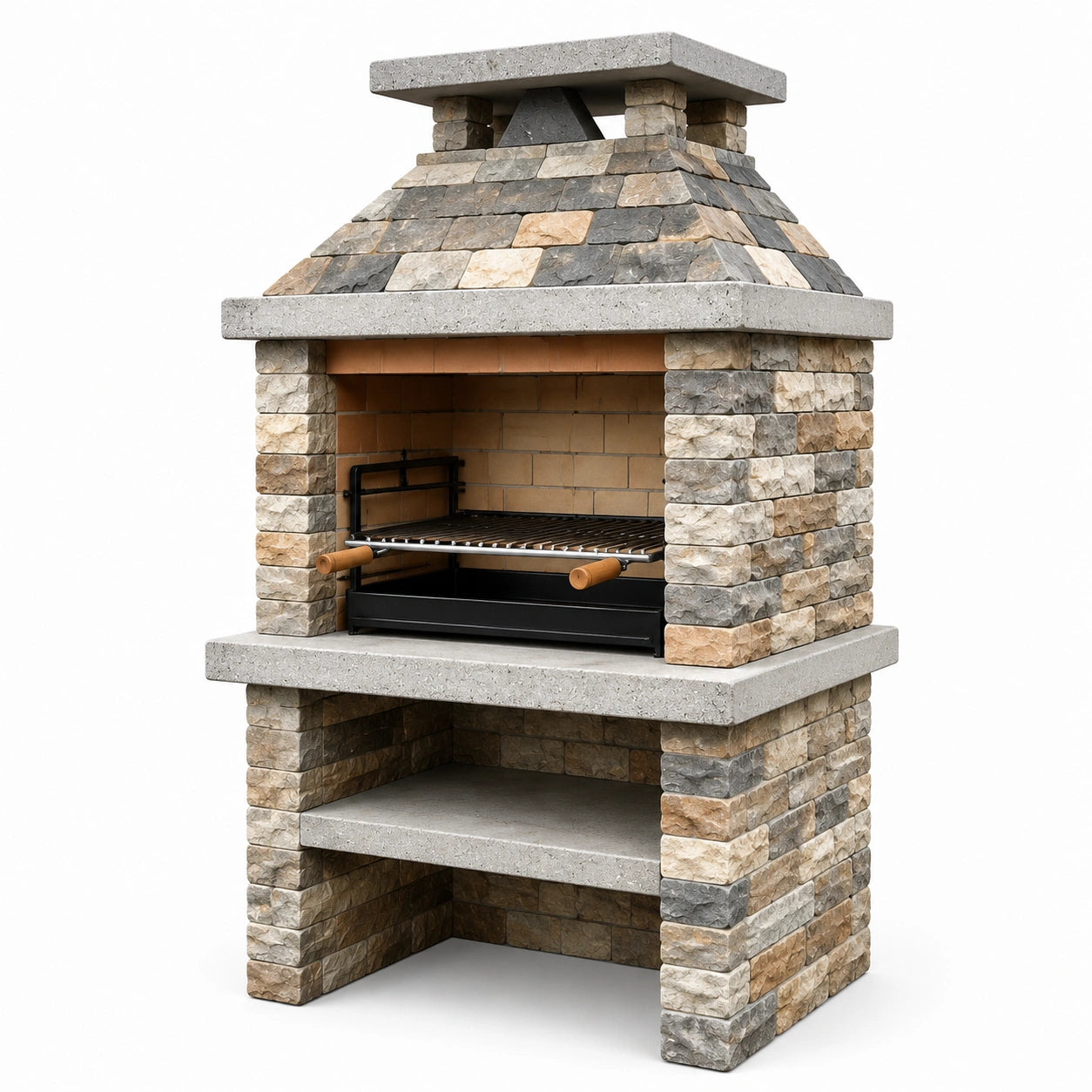 Barbacoa de ladrillo y piedra para exterior 150 cm x 120 cm x 70 cm