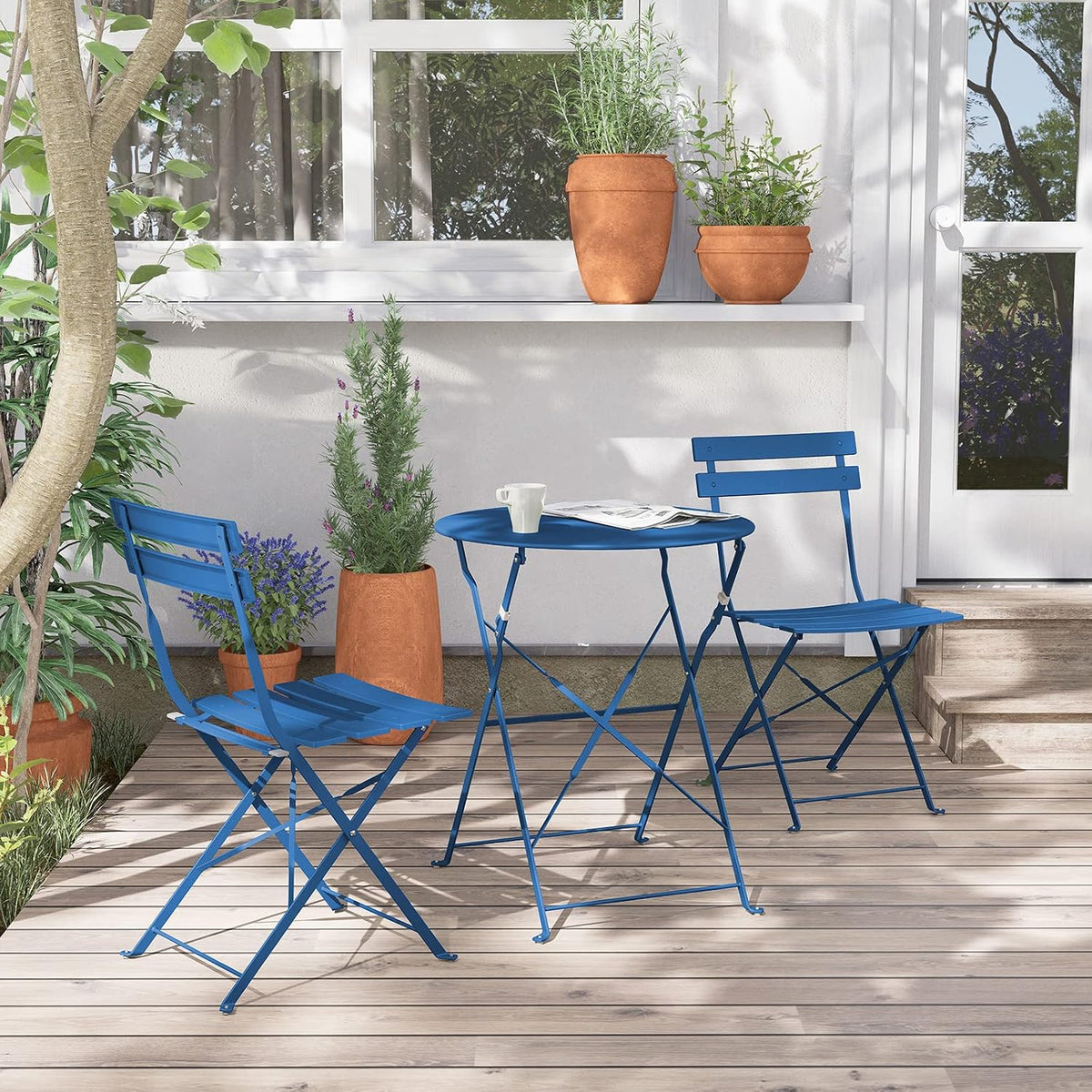 silla, 59,9 cm, plegable, acero, azul, para el jardín, Grand patio, 2 Sillas y 1 Mesa