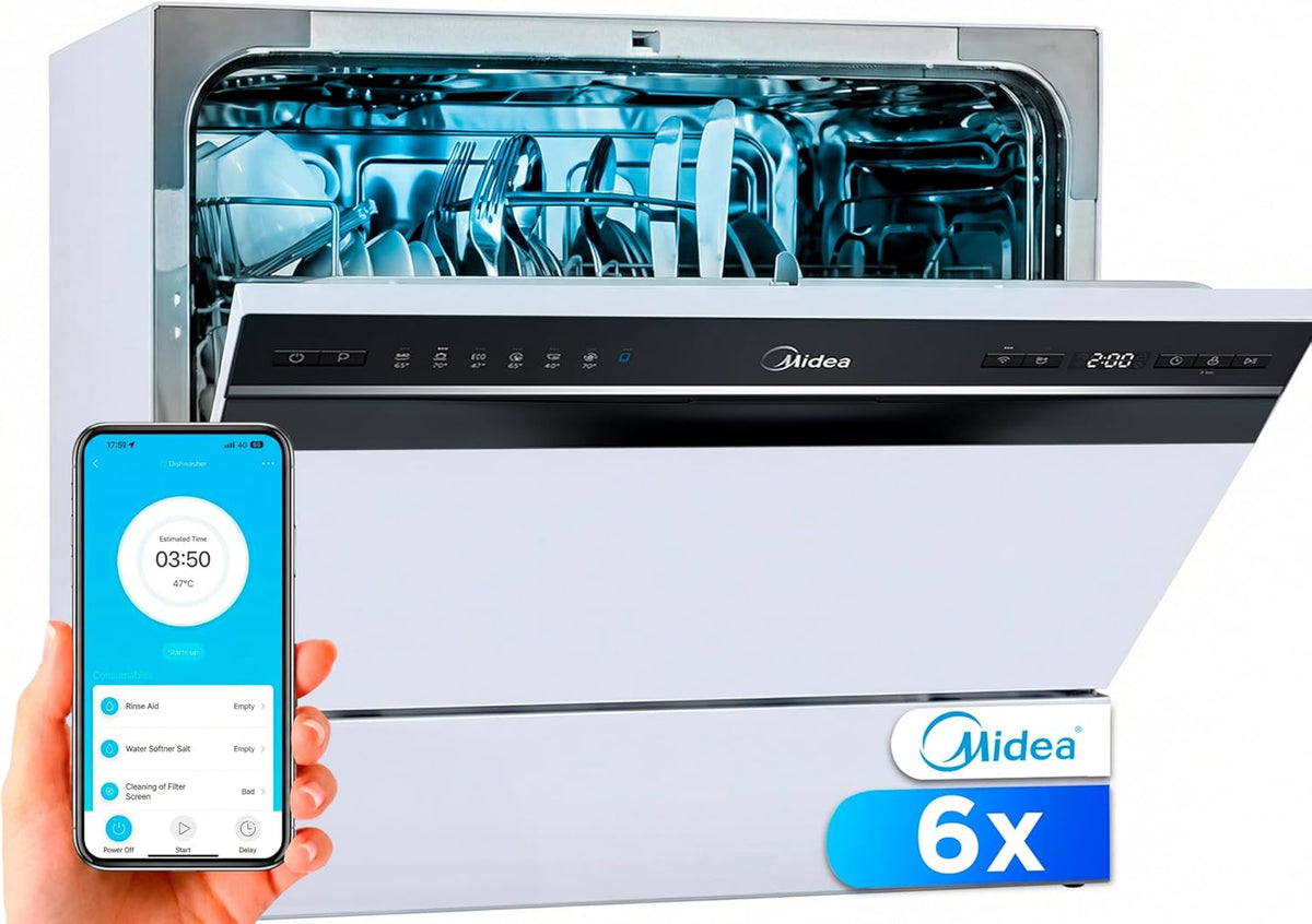 lavavajillas, 55cm, blanco, Midea, 6 Programas, 49db