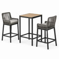 Conjunto de bar de aluminio con mesa cuadrada y taburetes de cuerda textil