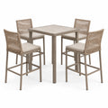 Conjunto de bar de aluminio y ratán sintético beige con mesa cuadrada y 4 sillas