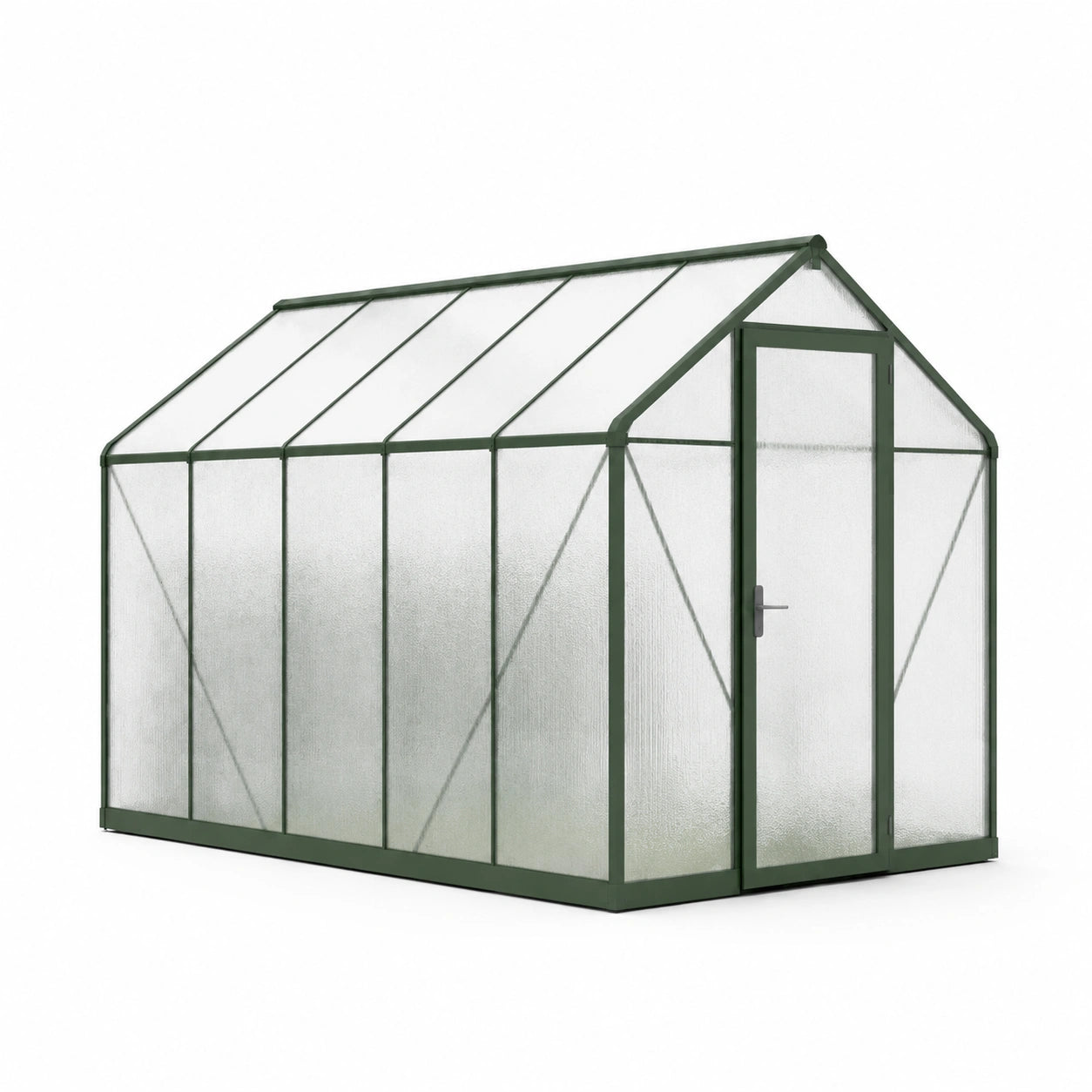 Invernadero de aluminio verde con paneles de policarbonato de 4 mm