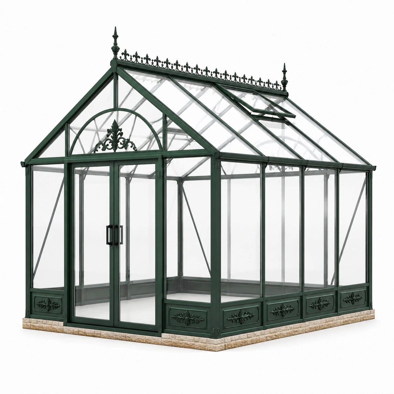 Invernadero de aluminio y vidrio templado verde oscuro 350x250x300 cm
