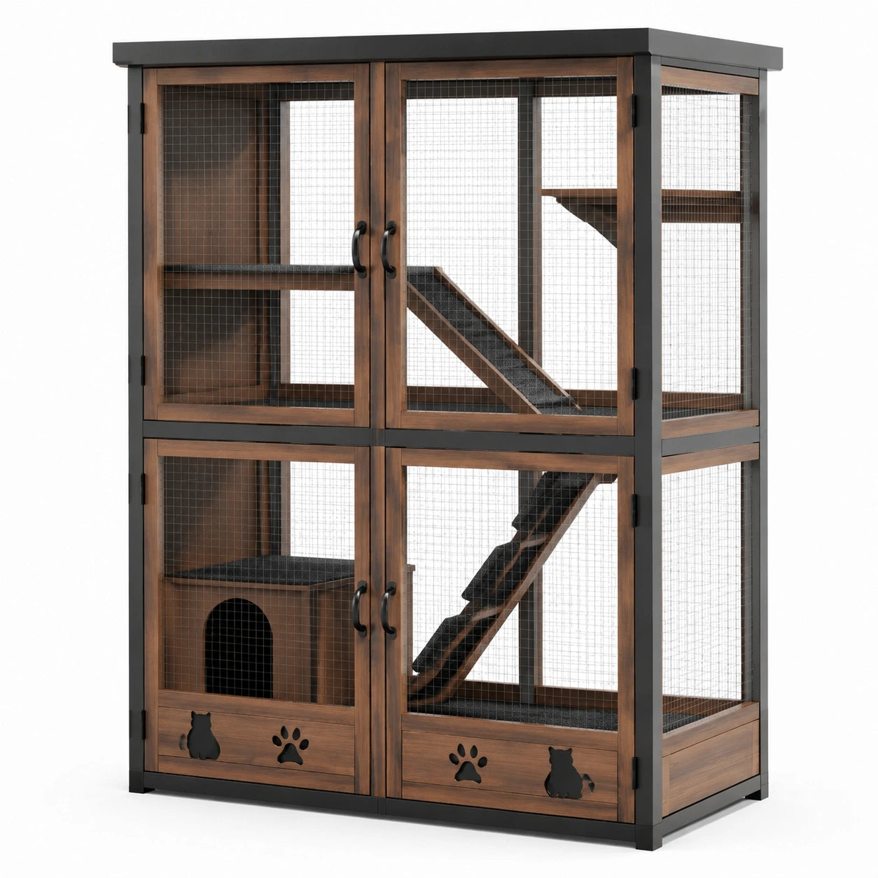 Jaula para gatos de madera y metal marrón