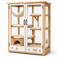 Jaula para gatos de madera y metal con plataformas y puertas de malla