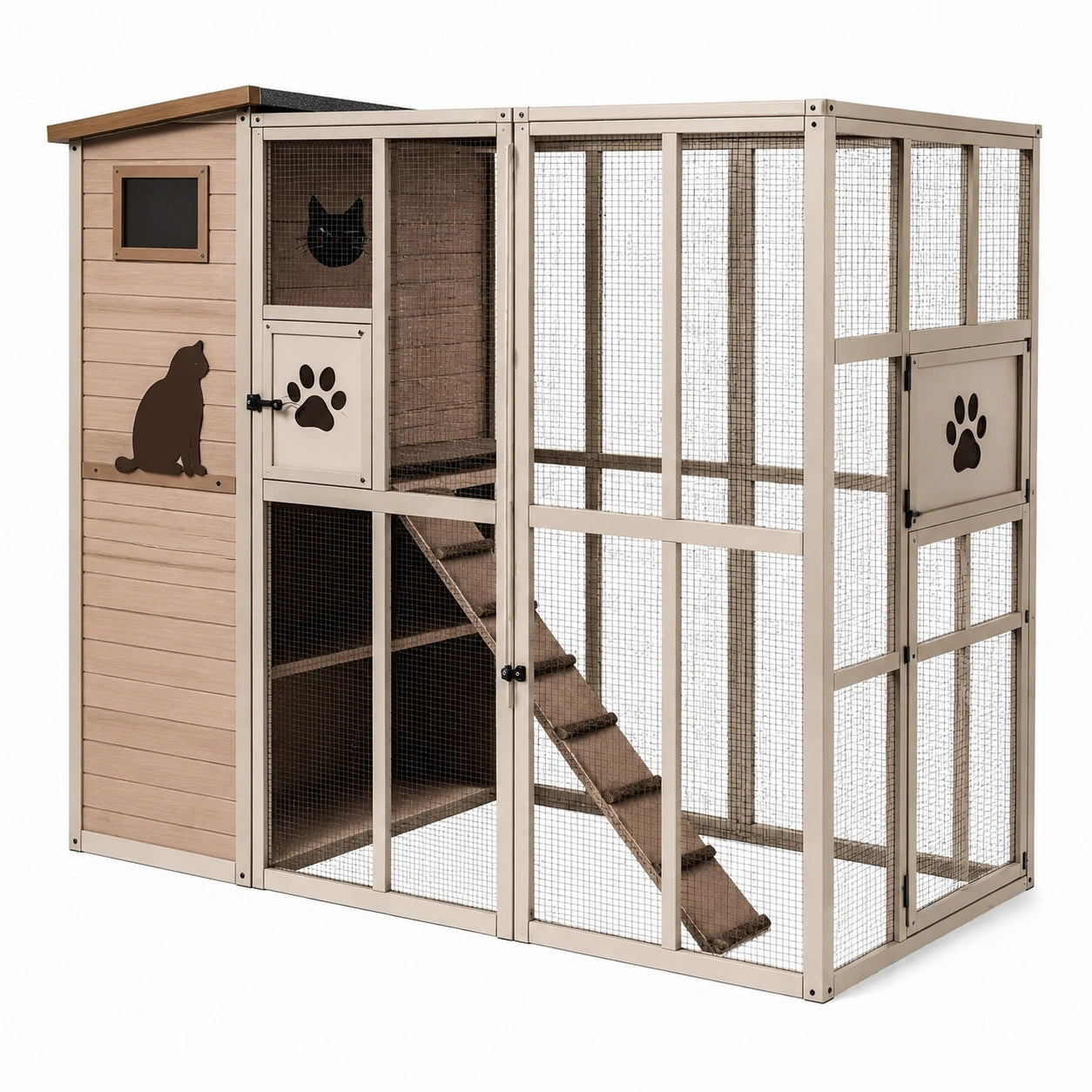 Jaula para gatos de madera y metal beige de exterior