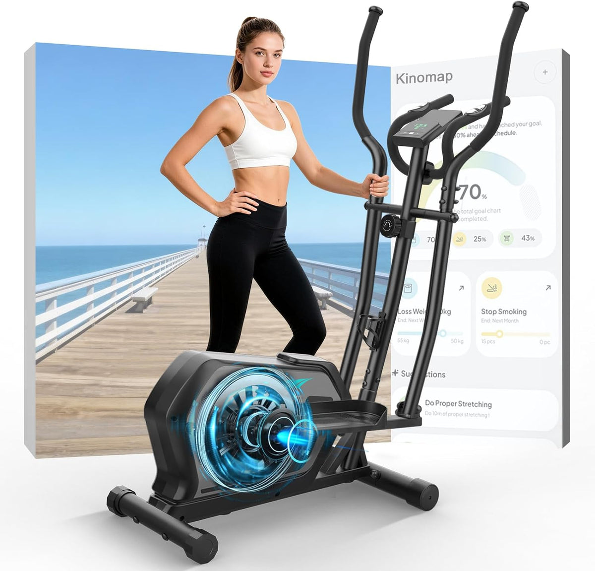 Elípticas, 185cm, Cowmew, 3 in 1 Máquina Bicicleta Elíptica para Casa con