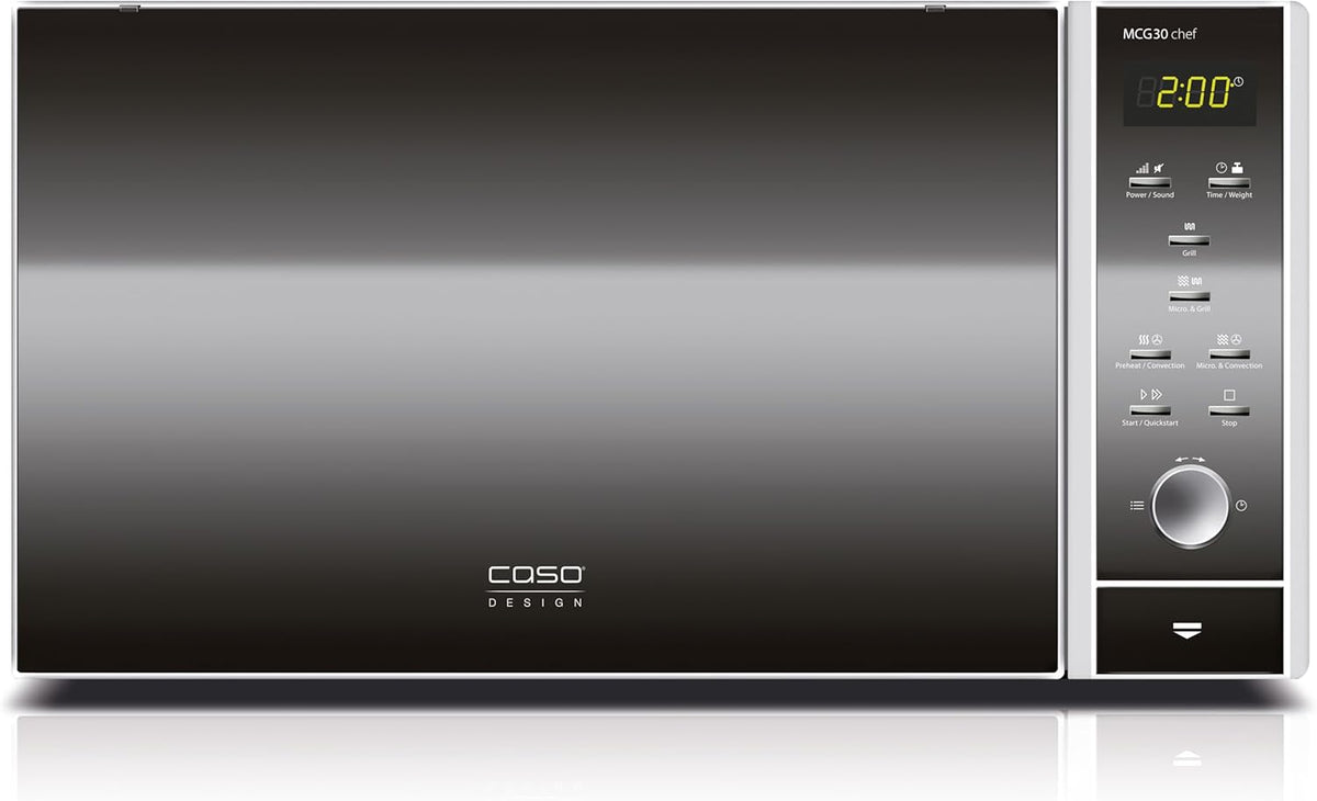 Microondas sencillos, 31,5 cm, 900W, 1250W, 2200W, acero inoxidable, negro, Caso, 5 cm - pantalla digital