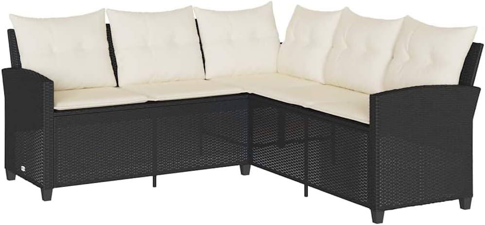 vidaXL sofá, negro, vidaXL Sofá en Forma de L con Cojines ratán sintético Negro