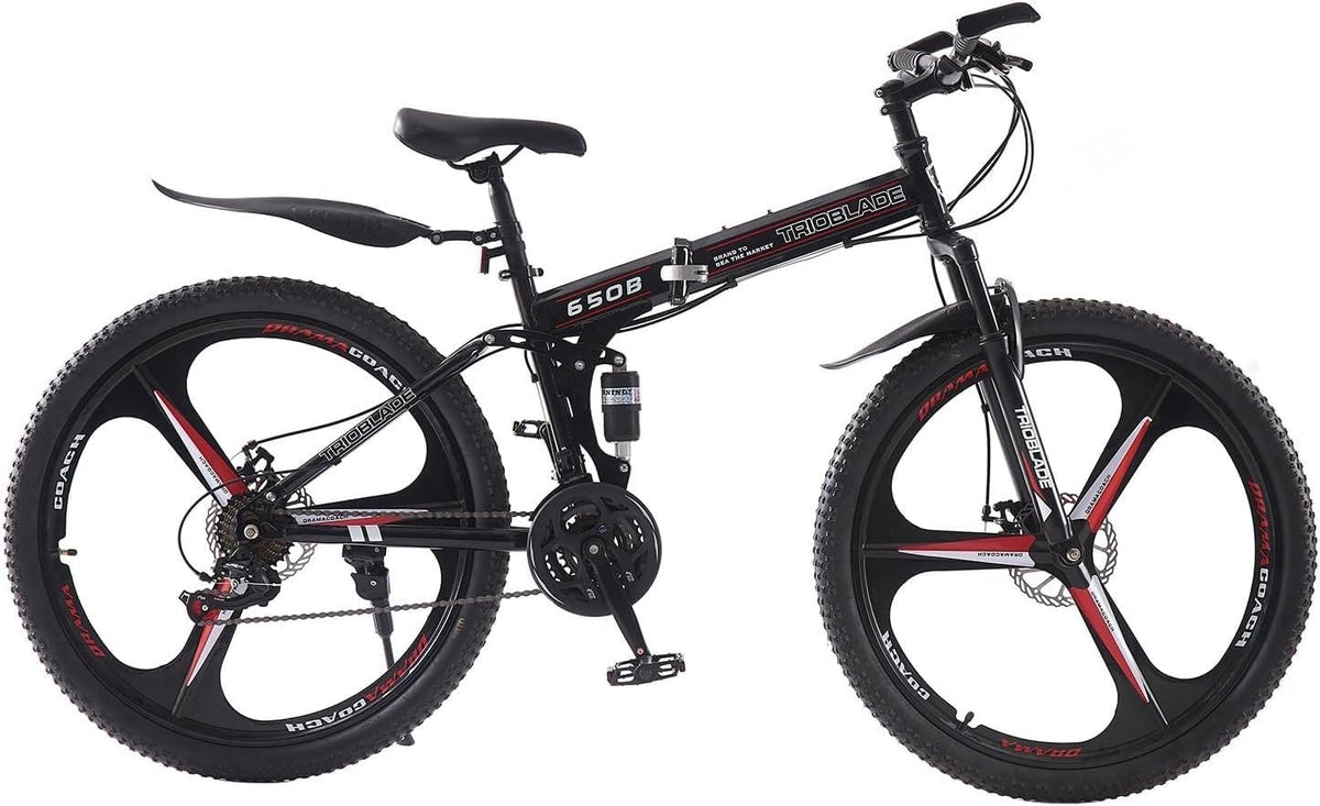 Plegables, Kcolic, Bicicleta Montaña Plegable 27, 5 Pulgadas con Doble Suspensión, 21 Velocidades, Rueda Deportiva para Adultos 24in