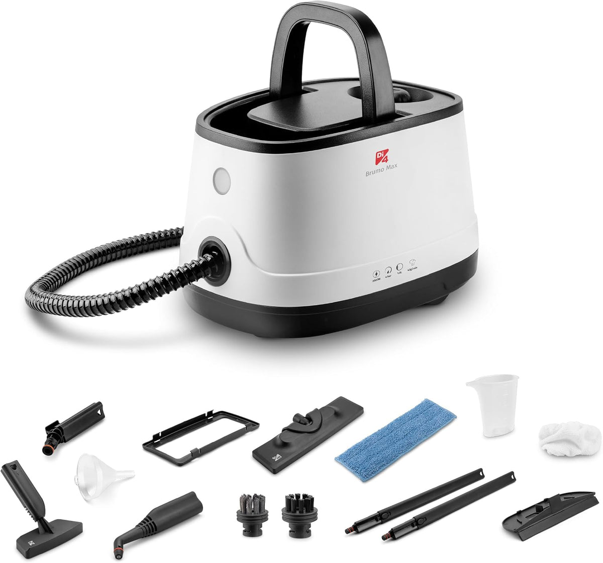 Limpiadoras de vapor, 2000W, 1,5L, Di4, 4 Bares de Presión, Depósito 1, 5L de Capacidad, Listo en 6 Minutos