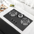 horno, aluminio, vidrio, negro, GIDRLL, Hornillo de gas de cristal con 3 quemadores, estufa de gas para GLP/GN, incluye soporte para ollas