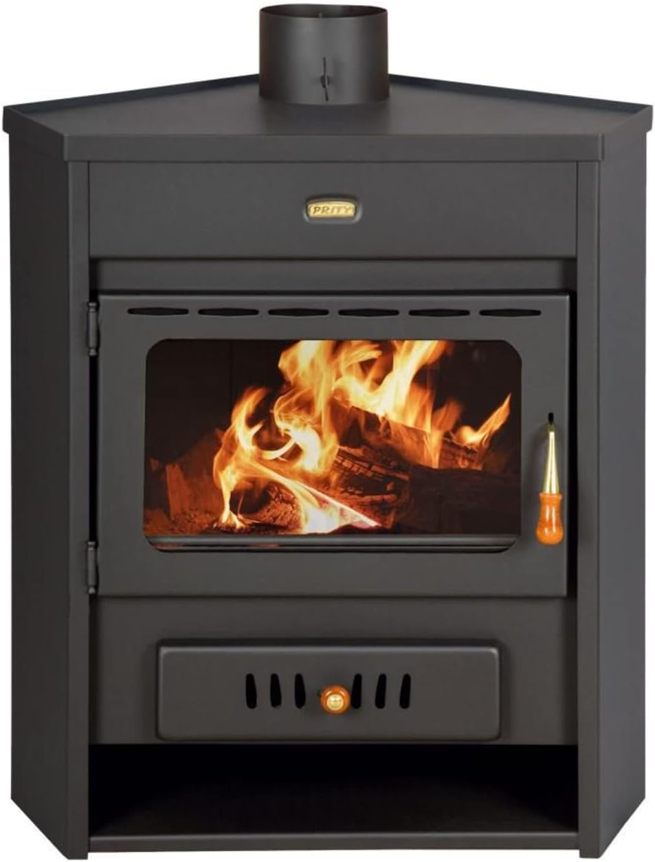 horno W12, 150 mm, Prity, Wood Burning Corner Stove with Boiler for Central Heating
