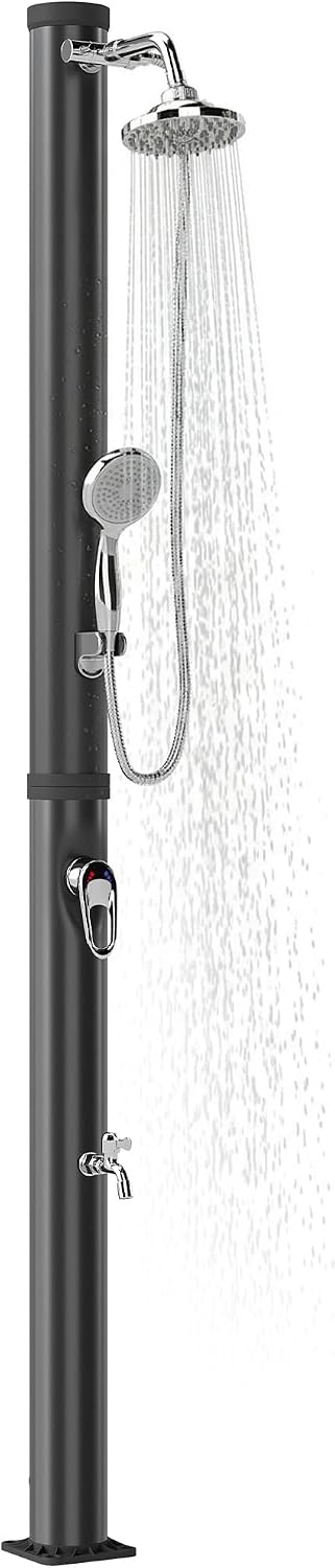 Outsunny Duchas de jardín, 42 × 11 × 215 cm, 20L, 60 °C, negro, para el jardín