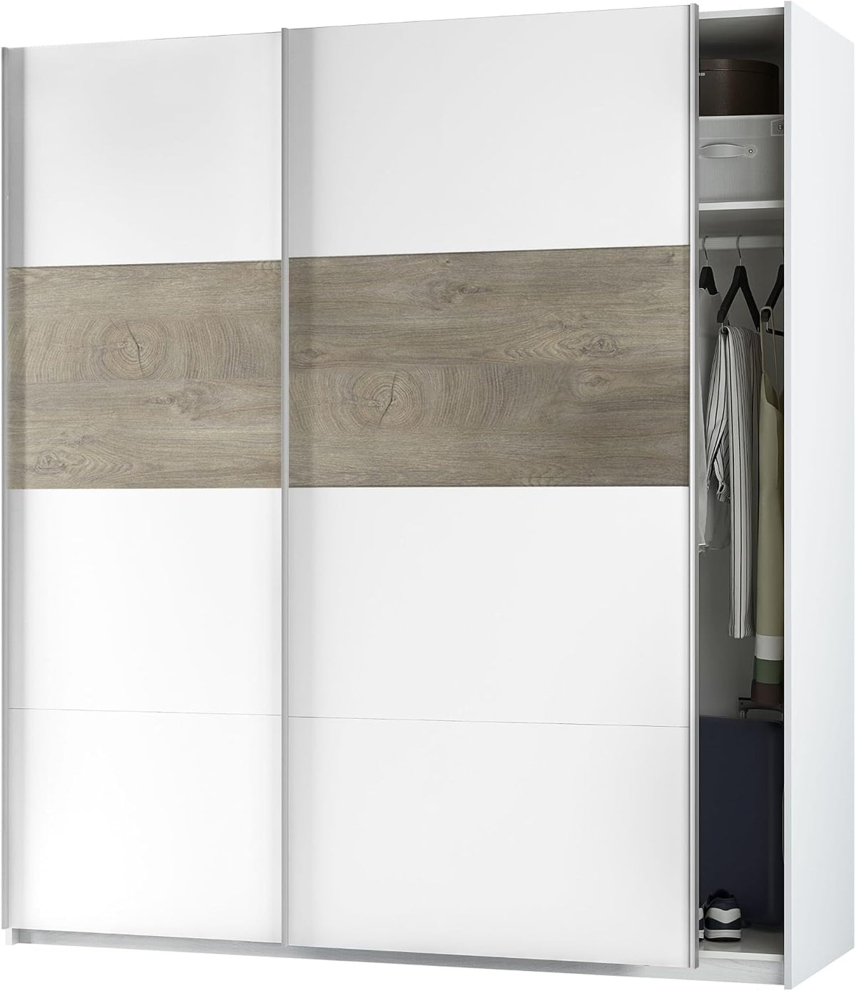 armario ARM182A, 180 cm, blanco, para el dormitorio, Habitdesign, Medidas: 180 cm (Largo) x 200 cm (Alto) x 60 cm (Fondo)