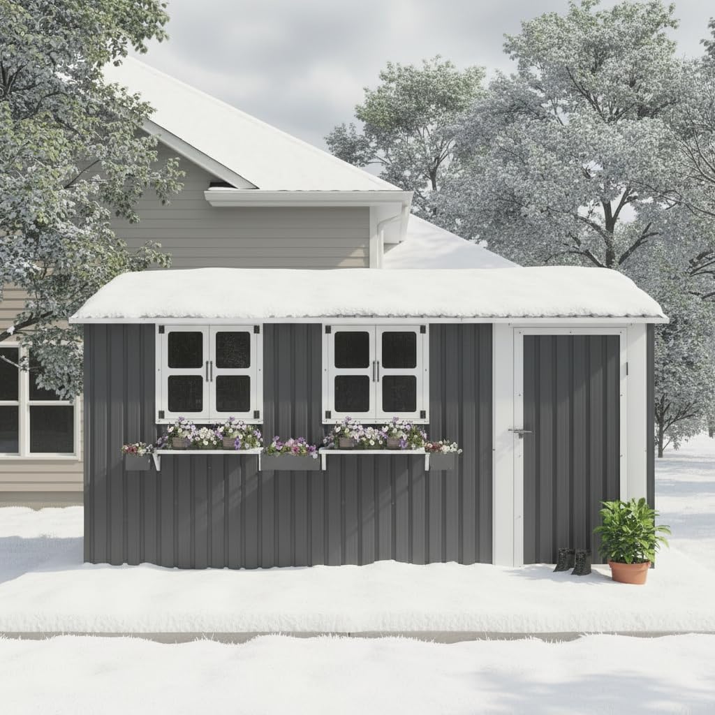 herramienta, 3,6 × 3 m, con estantes, acero, gris, para el jardín, Luscriate, con puerta doble, 6 x 3 m)