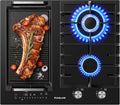 placa de inducción GIH604BF, 60 cm, 5200 W, 3500 W, vidrio, negro, GASLAND, Gas 5200 W con quemador wok