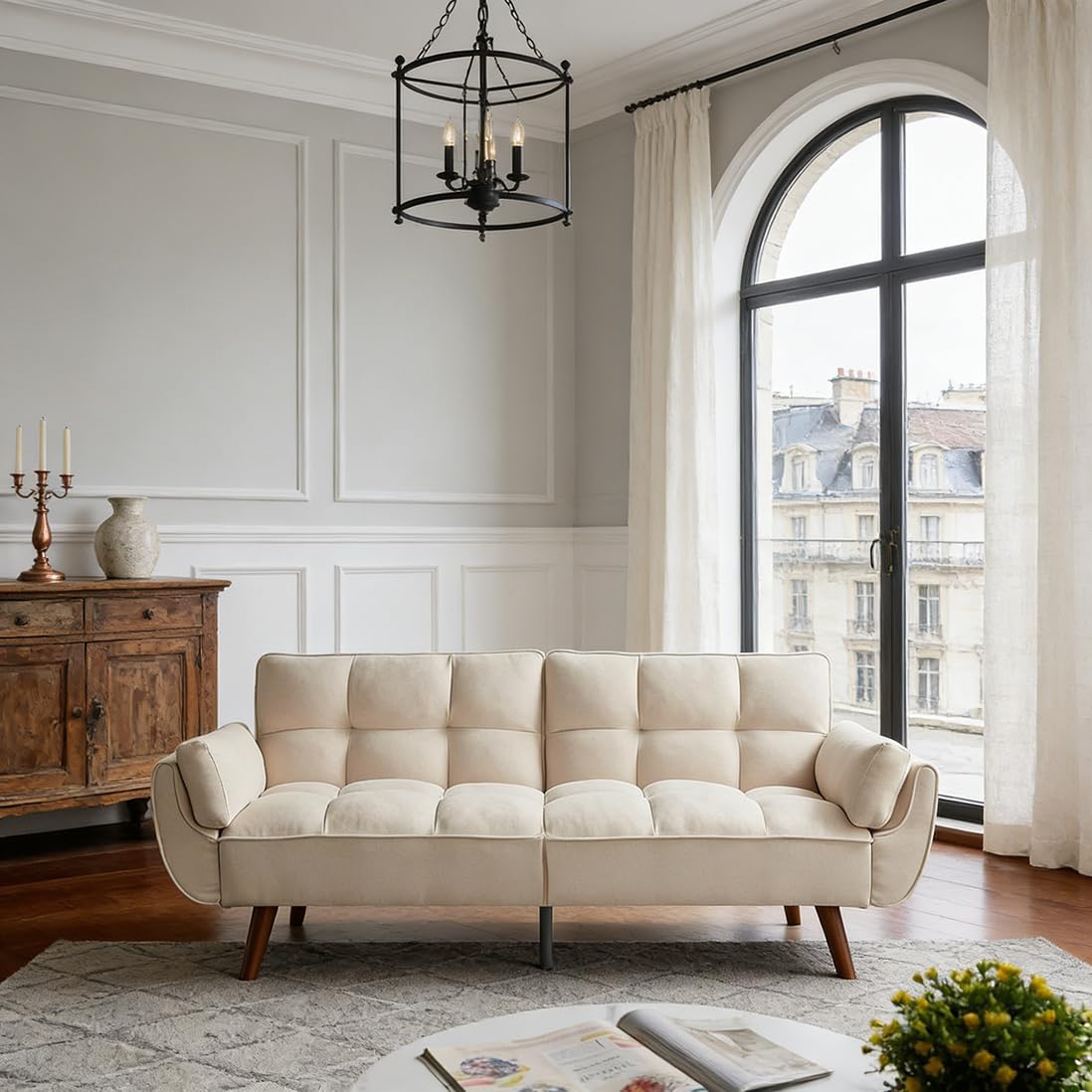 sofá, 180 cm, beige, JIEXI, JIEXI Adjustable Backrest 3-Seater Sofa