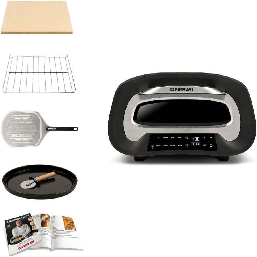 horno para pizza G10186, 1700 W, 430°C, negro, G3 Ferrari, Alcanza hasta 430°C, Cocción en 2 minutos, 8 programas