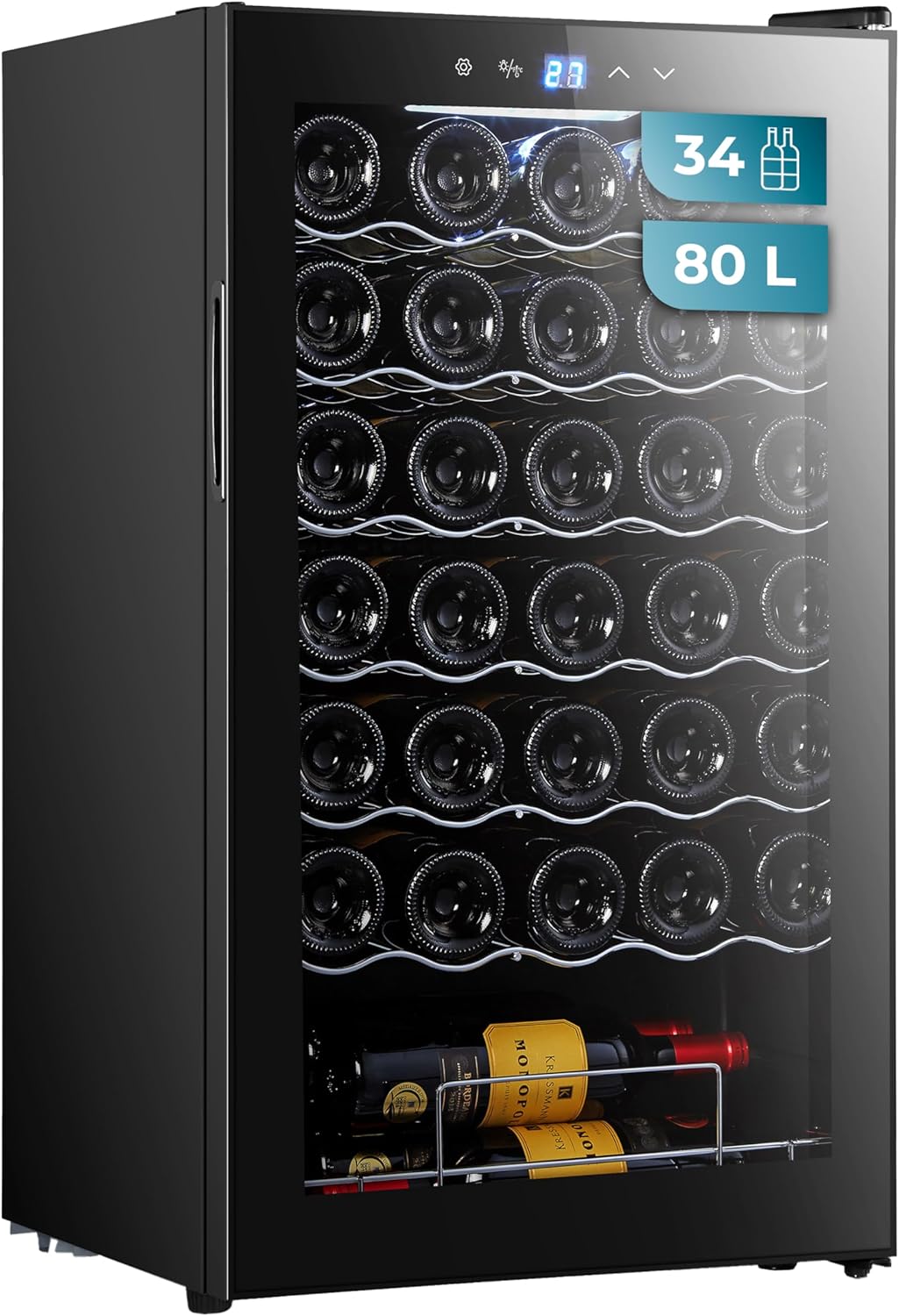 Bodegas de vino independientes, 80 L, con iluminación LED, regulable, Cecotec, Temperatura regulable de 5 a 18oC, LED interior.