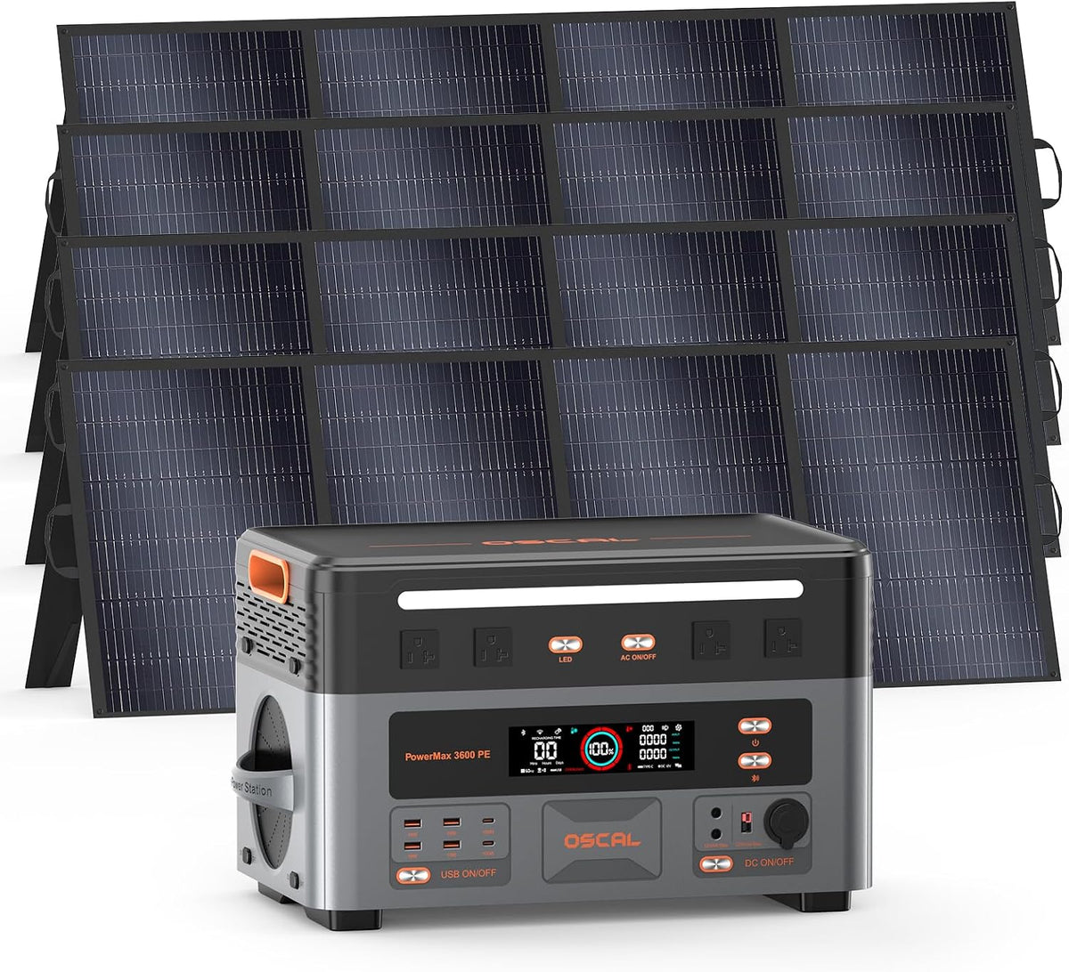 Generadores AC1500W, 3600W, 7200W, 2016Wh, inalámbrico, Voltark, OSCAL 3600W Generador Solar Portátil con Panel Solar 4x400W, 2016Wh Batería LiFePO4