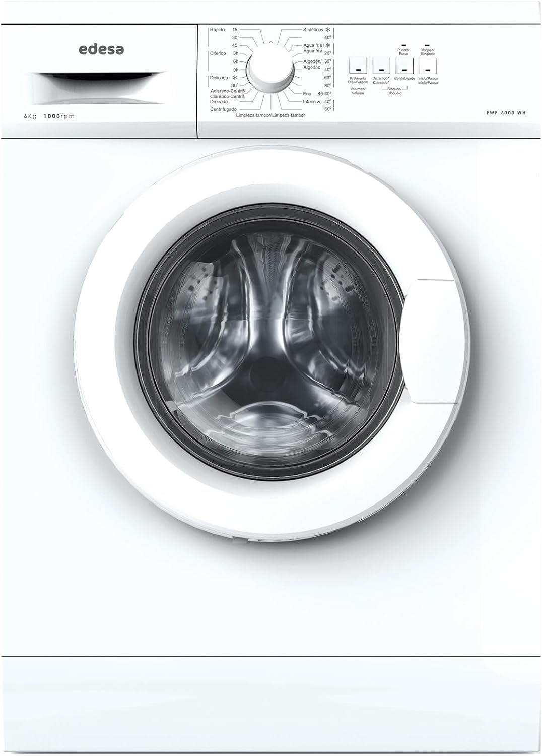 lavadora EWF-6000, con iluminación LED, blanco, EDESA, 23 Programas de Lavado, Tecnología LED, 1000 RPM