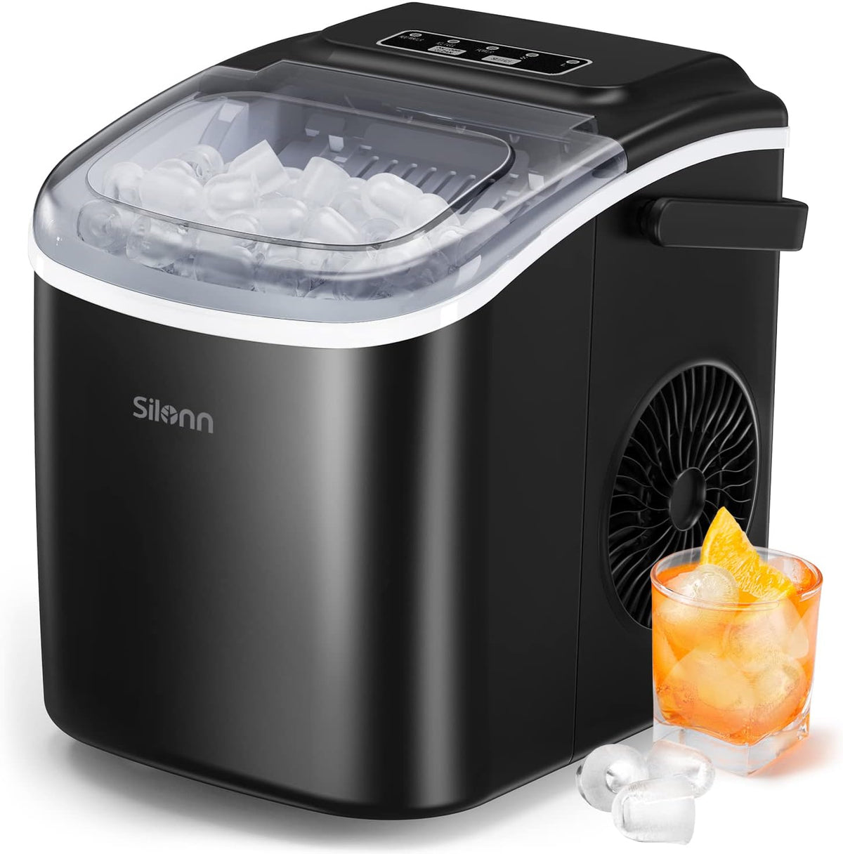 Máquinas para hacer hielo, 22 × 29 × 29cm, 12 kg, Silonn, 9 cubos listos en 6 minutos, 12 kg en 24 horas