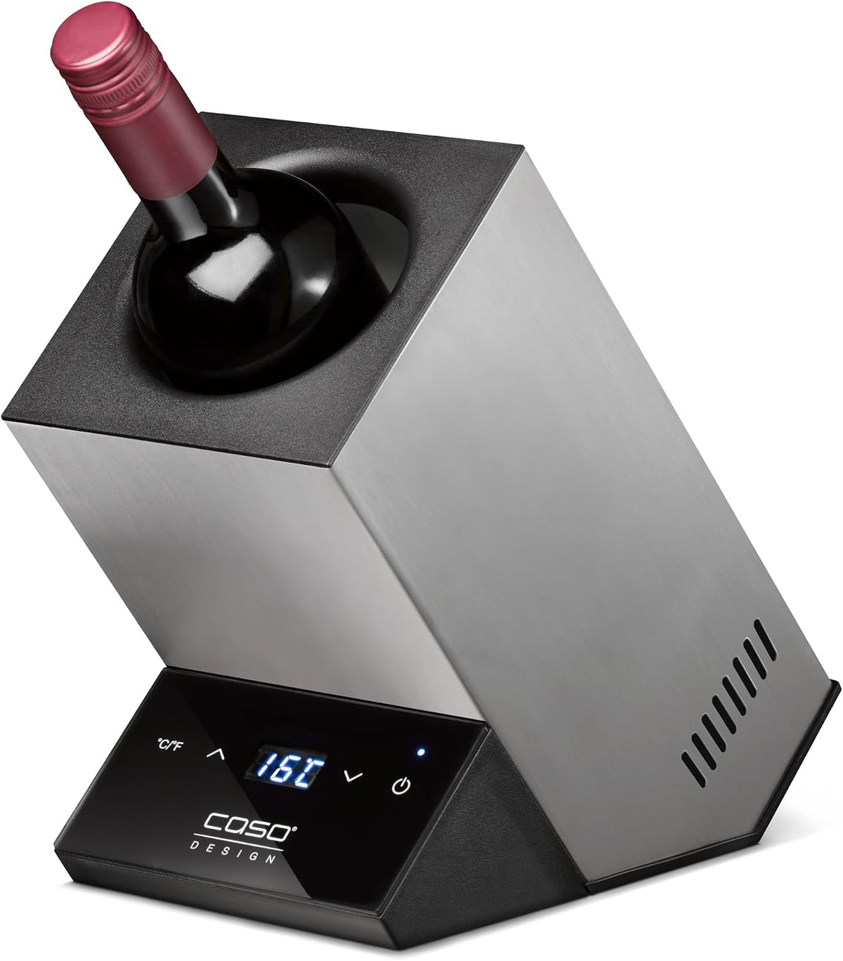 Enfriadores de botellas, 295 cm, 18 °C, acero inoxidable, Caso, CASO WineCase One Inox - Enfriador de vino para una botella, rango de temperatura de 5