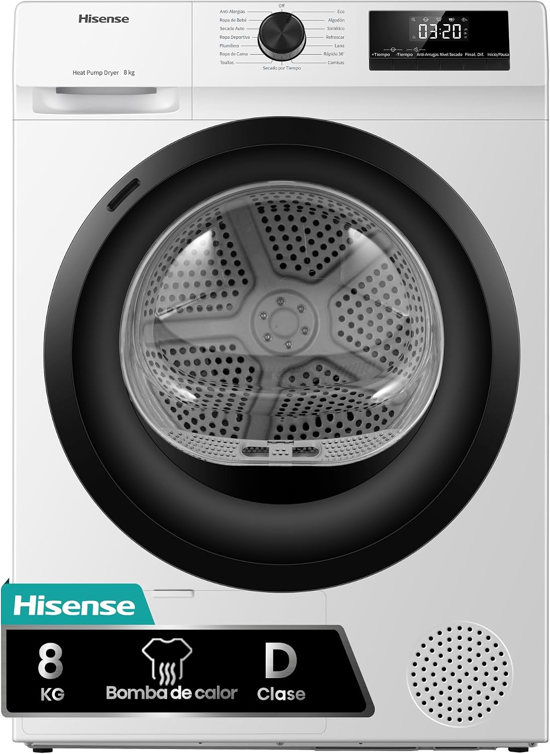Hisense DHQE800BW2 Secadoras con bomba de calor, 60cm, blanco, Ancho 60cm, 16 Programas