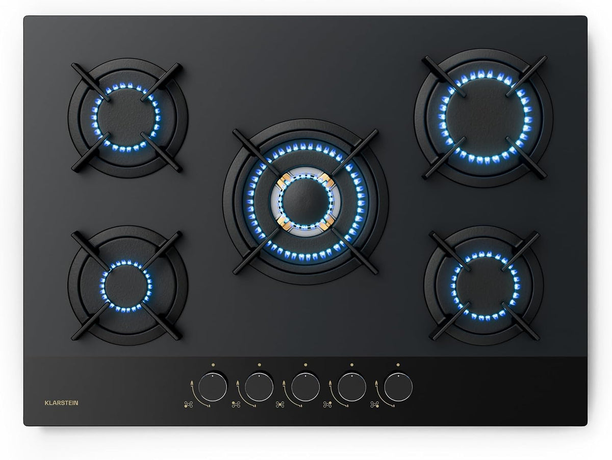 Klarstein placa de inducción, 70cm, 10.4kW, vidrio, 5 Quemadores de Latón