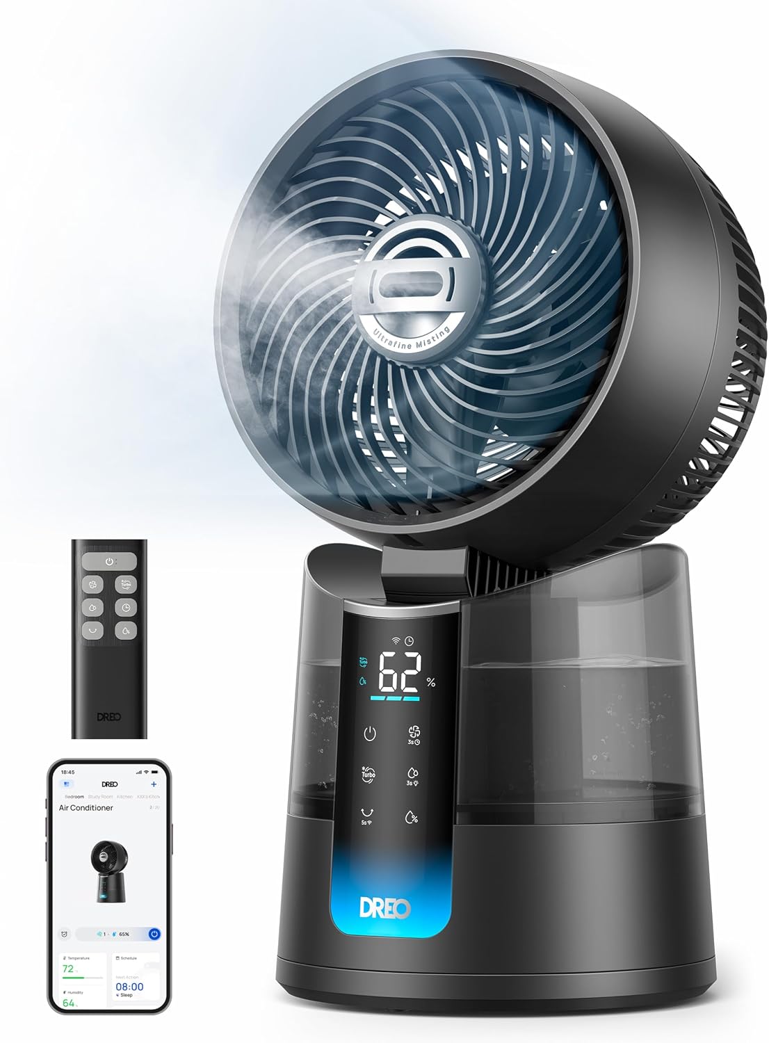 Ventiladores de sobremesa, 20 dB, control inteligente, DREO, Dreo TurboCool Ventilador 516S, ventilador mesa oscilación 150° + 30°, 9 m/s, 2 modos