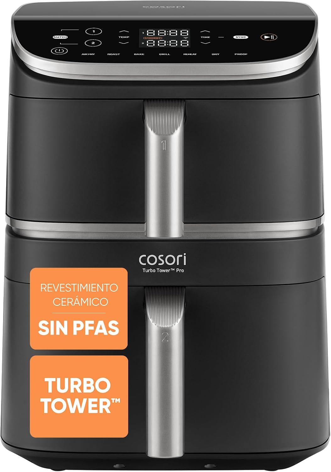 freidora de aire, 23,5cm, 10,8 L, doble cesta, Cosori, 8 L Turbo Tower Pro